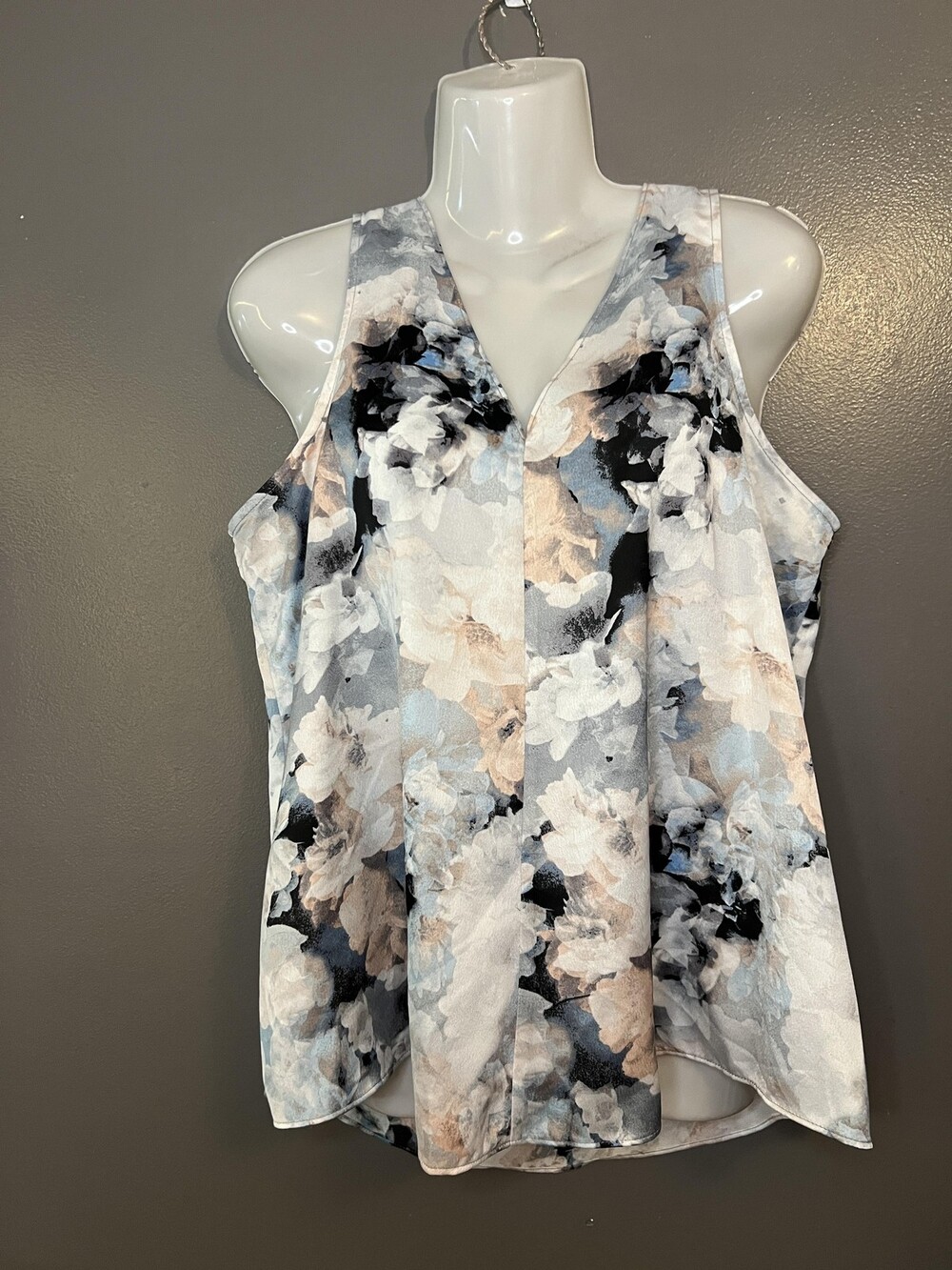 Calvin Klein Floral V-Neck Sleeveless Top - Blue, Black & Cream